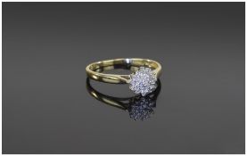 9 Carat Gold Cluster Ring set with round cut diamonds, fully hallmarked. Ring size N.