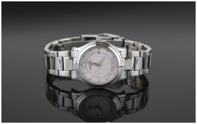 Ladies Rotary Stainless Steel Watch with deployment clasp and pale lilac face,