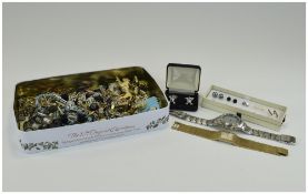 Collection of Costume Jewellery comprising Gents Bulova wrist watch, earrings, brooches, cufflinks,