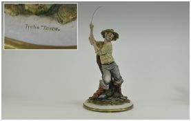 Capo-Di-Monte - Signed and Early Figure ' Fisherman ' Signed Tyche Tosca. c.1970's. 13 Inches High.