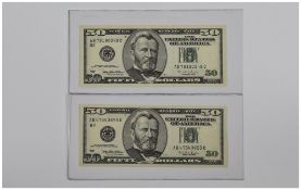 American Feberal Reserve. Mint/ Uncirculated Condition. 50 Dollar Bank Notes. Series 1996A.