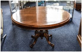 Victorian Mahogany Hall/Breakfast Table Circular Top Raised On Turned Quatrefoil Base, Cabriole Legs