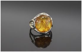 Silver Amber Set Ring.