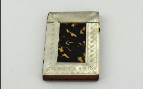 Antique Tortoise Shell and Mother of Pearl Card Case with later added base. 4.25 inches high and 3.