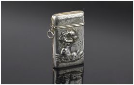 Antique Hinged Silver Vesta Case with Image of Naked Women in High Relief to Front Panel.