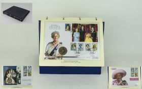 Queen Mother Commemorative First Day Coin Covers containing 3 Coin covers, 4 FDC and mint stamps.