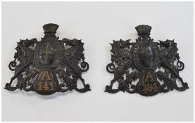London Special Constable Pair of Large Helmet Badges with London Coat of Arms / Crest.