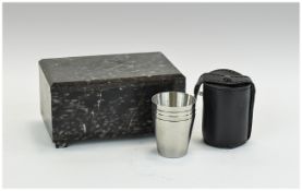 Marble Hinged Box The Interior With Twin Compartments, 5 x 3 Inches. Together With A Cased Set Of