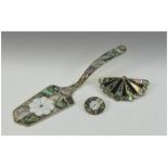 Mexican- Vintage Alpaca Silver and Inlaid Abalone Shell Items. 3 in Total.