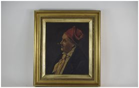 Framed Oil On Canvas In The Style Of Gianni Depicting An Elderly Gent Smoking A Pipe, Looks To Be