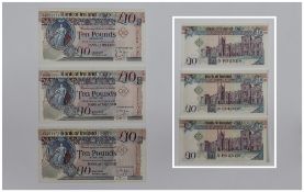 Bank of Ireland, Uncirculated and Mint 10 Pound Bank Notes. 3 in Total. Dated 5th September 2000.