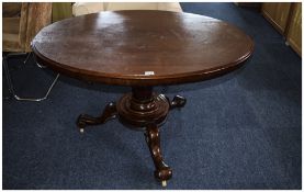 Victorian Mahogany Tilt Top Breakfast Table, Oval Top Raised On A Faceted And Turned Support With