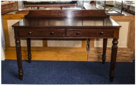 Late Victorian Mahogany Library Table, Plain Form, two Frieze Drawers, Raised On Fluted Legs.