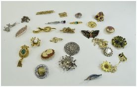 A Collection Of Approximately Assorted 24 Brooches.