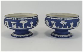 Wedgwood - Late 19th Century Impressive Pair of Blue Jasper Ware Pedestal Bowls,