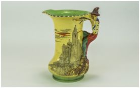 Burleigh Ware 1930's Pied Piper Handled Jug yellow ground, number 4984. 9 inches high.