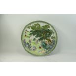 Chinese Porcelain Famille Verte Wall Charger Figures In A Landscape, Four Character Mark To Base,