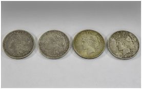 United States of America Silver Morgan and Peace Dollars ( 4 ) in total.