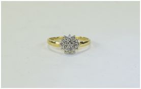 9ct Gold Diamond Cluster Ring Set With Round Cut Diamonds, Fully Hallmarked, Ring size P.