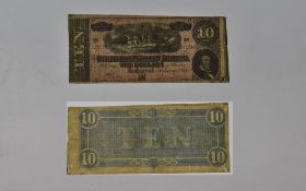 Banknotes. Confederate State of America. February 17th 1864 10 dollars.