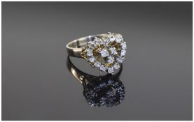 9 Carat Gold Diamond Cluster Ring heart shaped mount set with round cut diamonds. Unmarked.