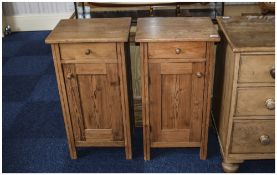 2 Pine Bedside Cabinets Height 32 inches, width 17 inches, depth 14 inches.