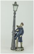 Lladro Tall Figure ' Lamp Lighter ' Model Num 5205. Sculptor Salvador Furio. Stands 16.