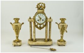 Lardot & Boyon Paris Three Piece Clock Garniture Set, white enamel dial, Arabic numerals,