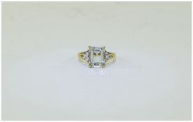 9ct Gold Aquamarine & Diamond Ring Central Aquamarine Set Between Six Round Cut Diamonds,