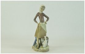 Lladro Figure ' Milkmaid ' Model Num 4682. Issued 1980's - Retired. Height 9.5 Inches.
