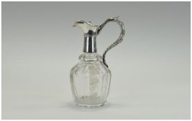 Victorian Nice Quality Silver Plated and Etched Glass Claret Jug circ 1880.