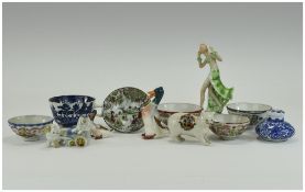 Small Mixed Lot of Porcelain comprising Oriental bowls, crested ware cat,