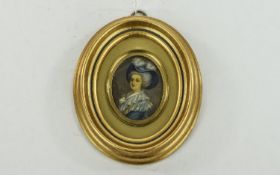 A 19th Century- Nice Quality Miniature Portray Painting Of A Young French Noble Women. Within A