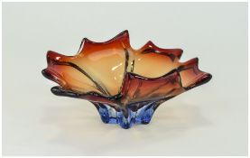 Coloured Art Glass Murano Style Shaped Scalloped Edge Bowl. 9 x 5 Inches