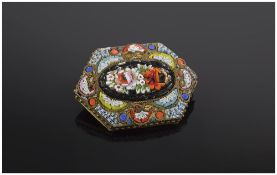H. Fine Mosaic 19th Century Metal Brooch with Finery Worked Floral Decoration. 1.75 Inches High.