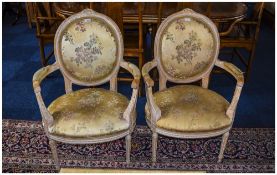 Two Italian/French Style Open Arm Chairs, Painted Carved frame,