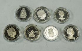 Westminster Commemorative Silver Proof Coins ( 7 ) In Total. Boxed, Est 7 ozs. All Fully Hallmarked.