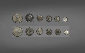 Canadian Fine Set of Silver Coins, Comprises 25 Cents 1937, 5 Cents 1947,