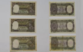 Reserve Bank of India Five Rupees Bank Notes( 3 ) Notes In Total, Signed J.B. Taylor.