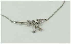 9 Carat White Gold Diamond Set Necklace, modern knot design.