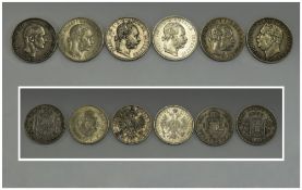 A Small Collection of 19th Century Scarce European Silver Coins ( 6 ) Coins In Total. Hungary 1.