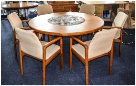 Danish Design Dining Table and Chairs comprising 6 dining chairs by 'Drylund' with padded back