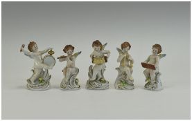 Capo-Di-Monte Collection of Hand Painted Porcelain Figures - A ( 5 ) Piece Cherubs Musical Band,