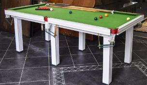 7ft x 3.5ft Slate Bed Snooker Table raised on 6 carved legs, balls, cue, rest, scoreboard and pocket