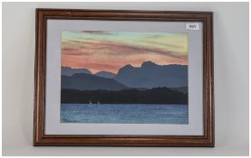 R Wells Framed And Glazed Watercolour Depicting A Sunset Signed And Dated Bottom Left 10 x 14