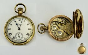 Waltham Nice Quality Gold Plated Open Faced Pocket Watch. c.1910-1920. Seven Jewels, White Porcelain
