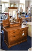 Late 19th early 20thC Pine Dressing Table, The Top With Swivel Mirror Above Two Drawers,