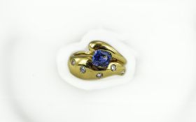 Ladies 18ct Gold Diamond And Sapphire Ring Victorian Style Snake Ring Set With An Oval Cut Powder
