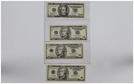 United States of America Collection of 10 Dollar and 20 Dollar Bills.