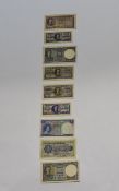 A Good Collection of George VI The Government of Ceylon Bank Notes ( 10 ) In Total.